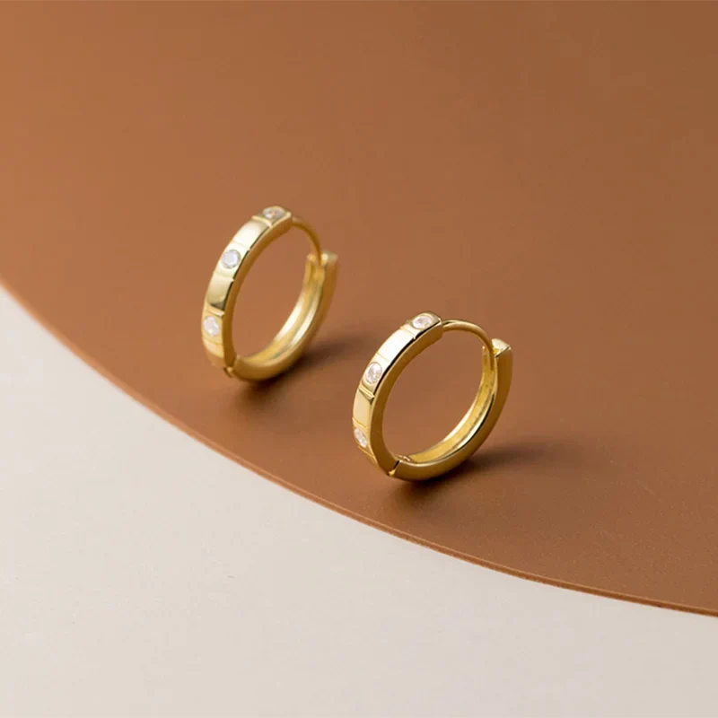 925 Sterling Silver Statemnet Gold Plaid Simple Huggies Ear Buckles Elegant French Piercing Hoop Earring for Women Jewelr