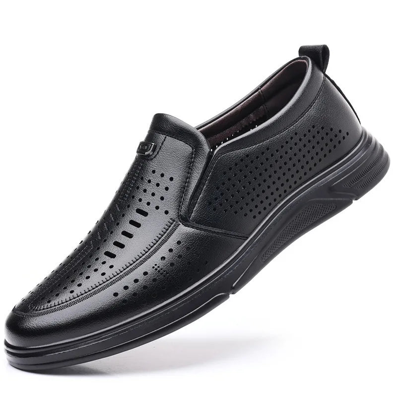Spring Summer New Hallow Leather Shoes for Men Solid Color Fashion Dress Shoes Male Soft Sole Business Casual Shoe Man