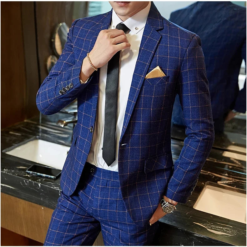 2025 Suit (Blazer+ Pants) Men's Boutique Fashion, Business Gentleman, Slim Fit, Outdoor Wedding, Plaid Trend, Banquet Suit