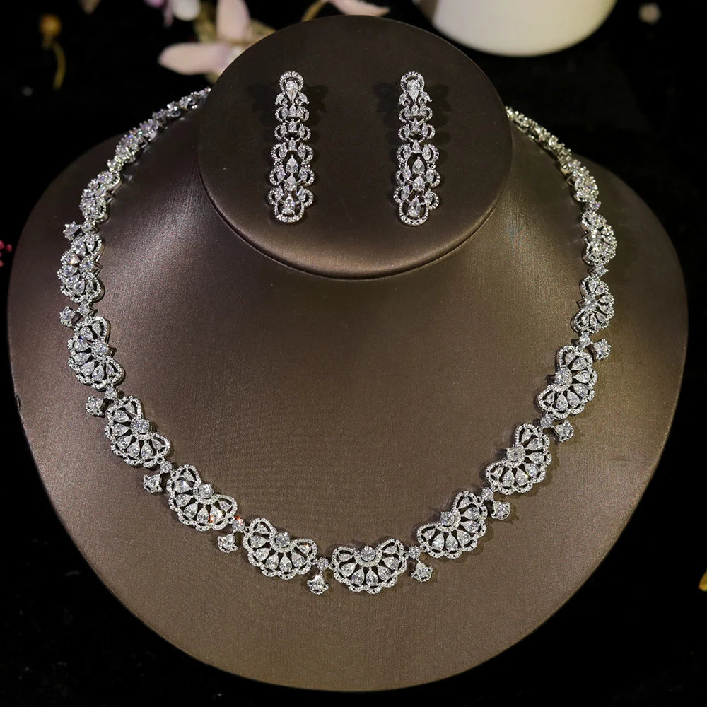 New Design Nigeria 2pcs Bridal Zirconia Jewelry Sets For Women Party ,Luxury Dubai   Wedding CZ Necklaces Accessory Girl Gift