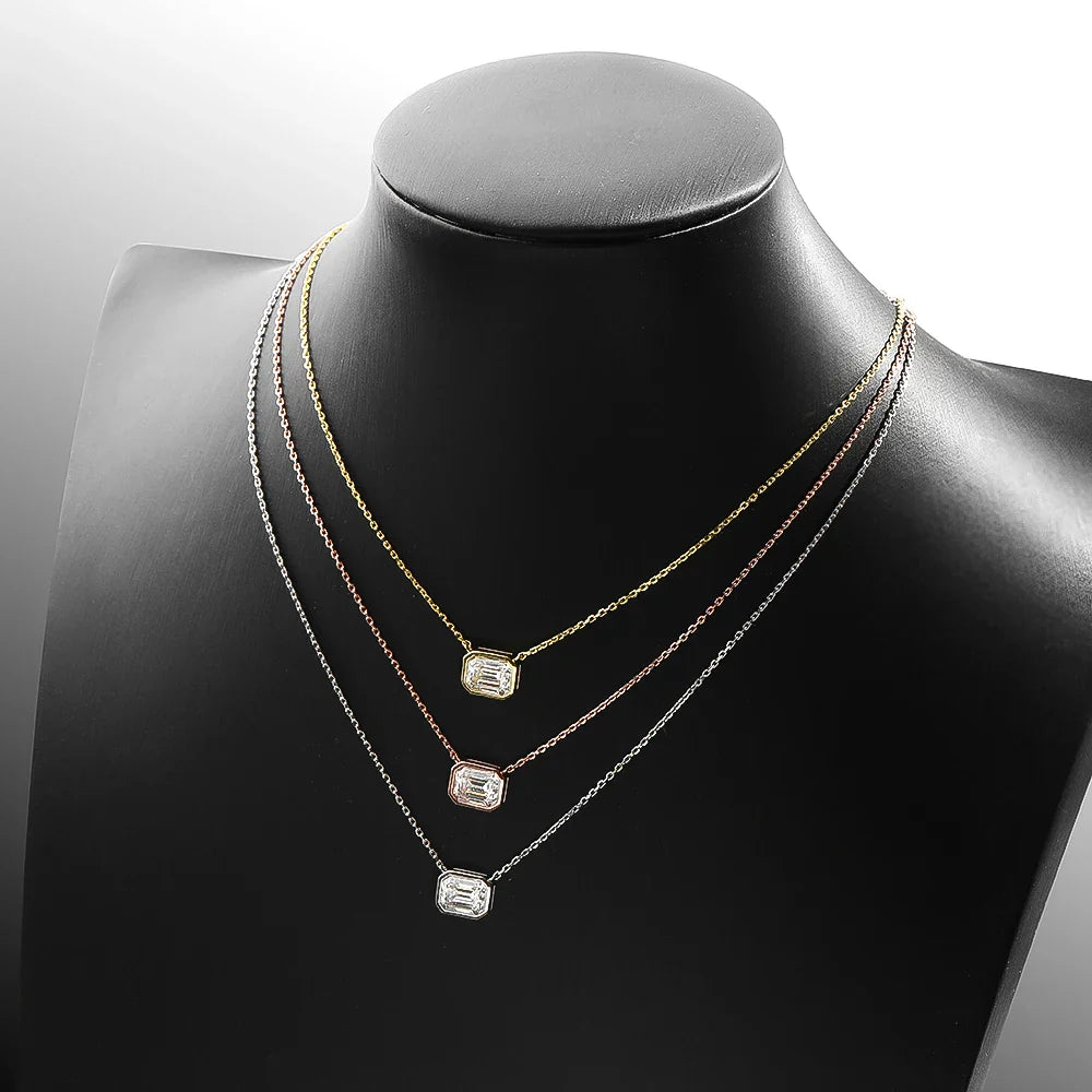KNOBSPIN 6*8mm 2ct Emerald Cut Moissanite Pendant Diamond with GRA 100% s925 Sterling Silver Plated 18k Gold Necklaces for Women