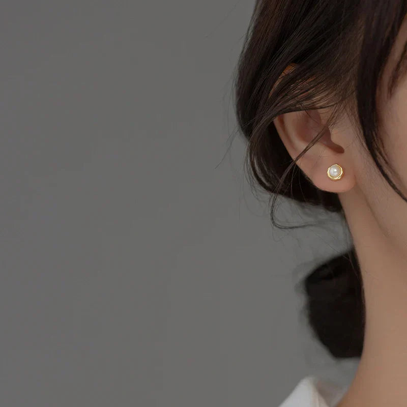 925 Sterling Silver Simple Natural Baroque Pearl Korean Stud Earrings for Women Fashion Moon Surface Statement Jewelry
