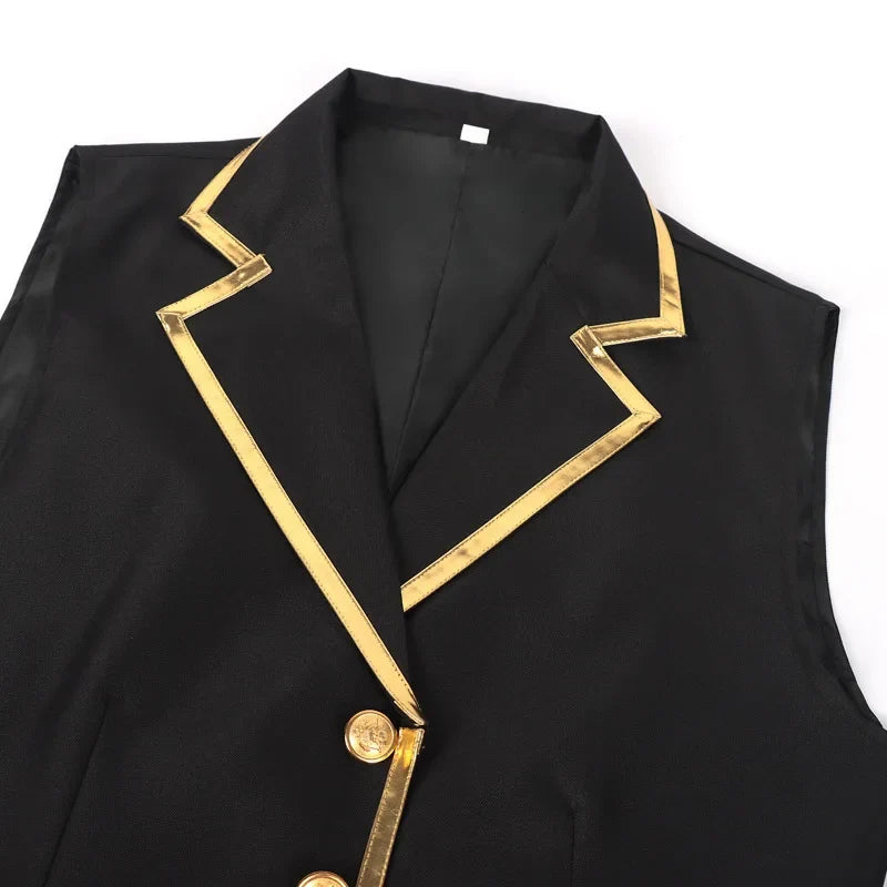 British Style Men Red Sleeveless Vest Jacket, Thin Single Button V-neck Waistcoat, Gold Striped Patchwork.