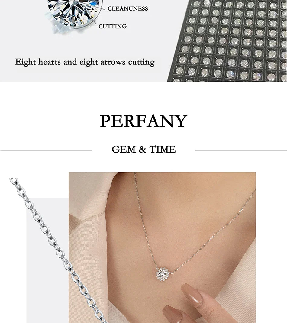 1-3CT Moissanite Necklace For Women S925 Pure Silver Sparkling Sunflower Pendant Party Fashion High-end Jewelry