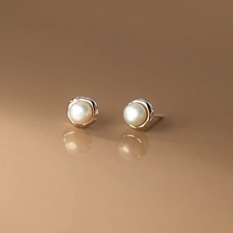 925 Sterling Silver Simple Natural Baroque Pearl Korean Stud Earrings for Women Fashion Moon Surface Statement Jewelry