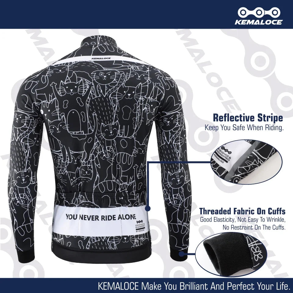 Winter Cycling Jackets Men Fleece Long Sleeves High End Bike Jackets Black&White Thermal Fabric MTB Bicycle Clothing