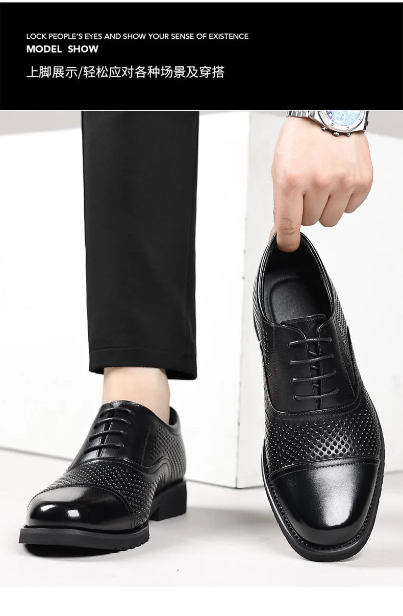 Breathable Hallow New Designer Cow Leather Shoes for Man Summer Autumn Fashion Business Casual Dress Shoes Loafers Man