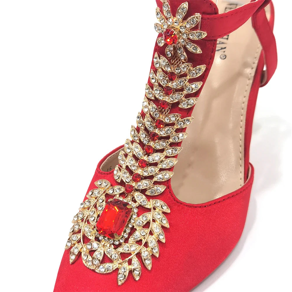 Pointed Toe Wedding Shoes And Bag, Full Diamond Decoration Metal Closure Bag
