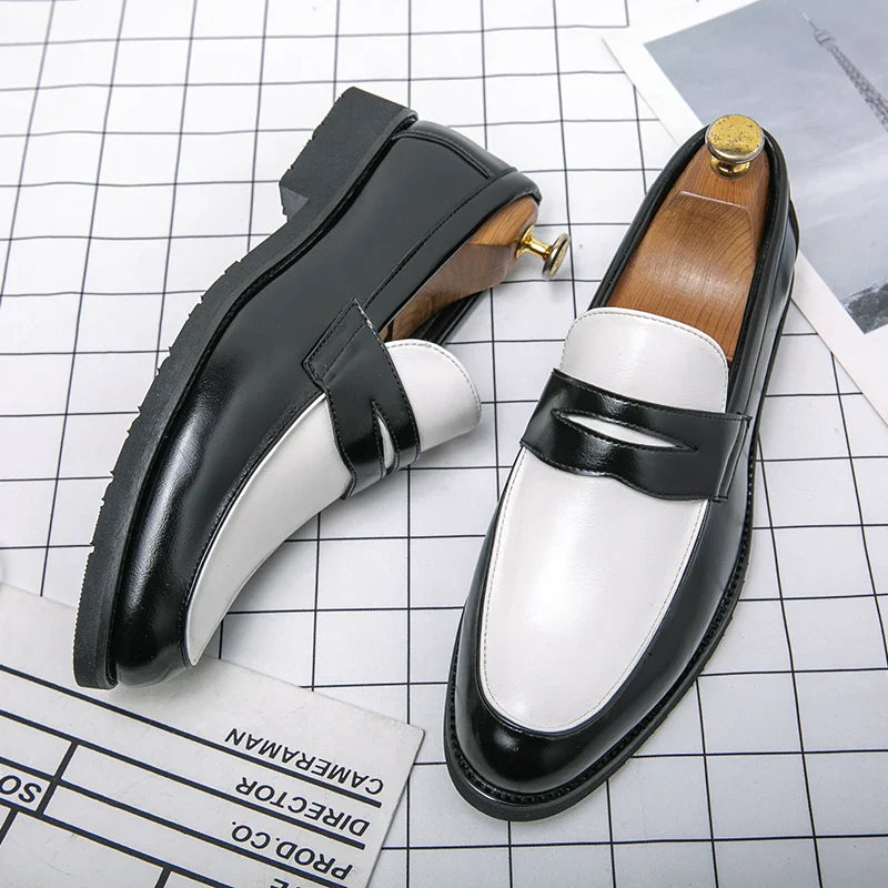 Italian Luxury Brand Loafers Men's Black and White Color Leather Shoes Slip-on Fashion Soft-soled Casual Shoes Wedding Moccasin