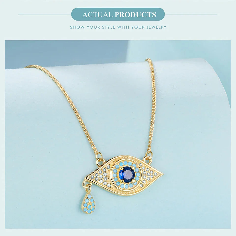 925 Sterling Silver Blue Devil's Eye Necklace Teardrop Bead Pendant Necklace for Women Lucky Guard Jewelry Gift
