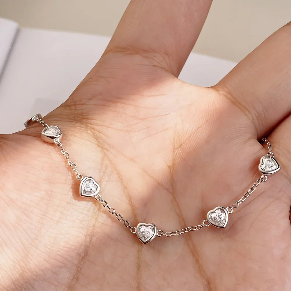 4MM Heart Moissanite Bracelets S925 Silver plated 18K gold Sparkling Wedding Hand Chain Fine Jewelry can pass Diamond Test
