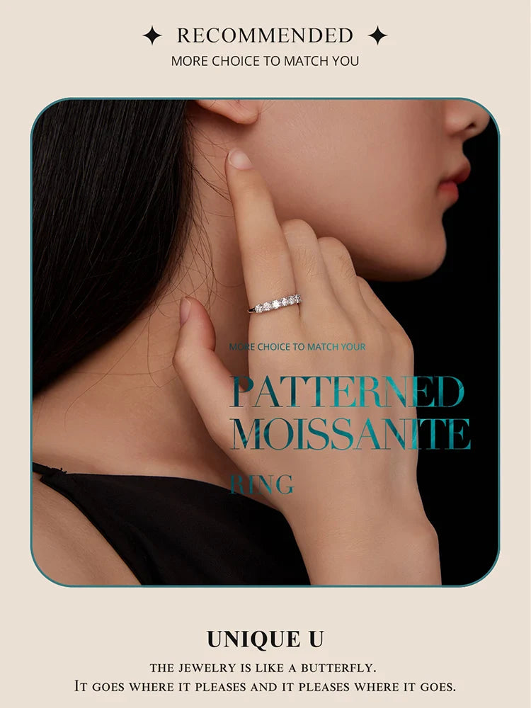 Moissanite Ring Lace Band 925 Sterling Silver Half Eternity Stackable Ring D Color for Women Engagement Retro Gift