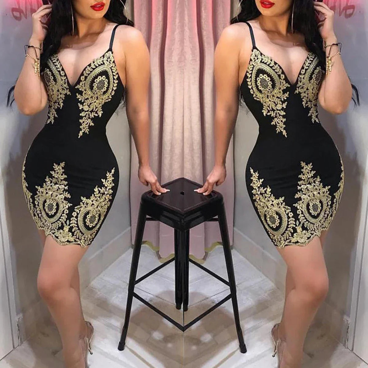 Sexy summer party halter dress Sleeveless slim-fit mini dress