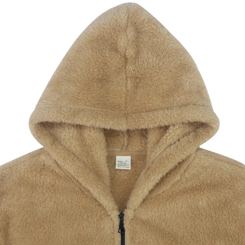 Men's Autumn and Winter Double-Sided Fleece Warm Jacket  Loose Hooded Casual Jacket