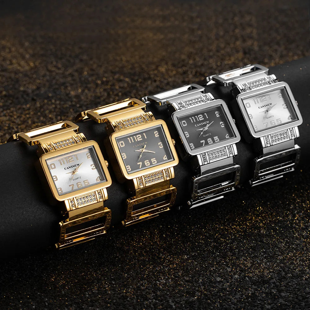 Rectangle Ladies Wristwatch Gold Silver Bangle Watches for Women Rhinestone Hollow Steel Quartz Female FashionClock