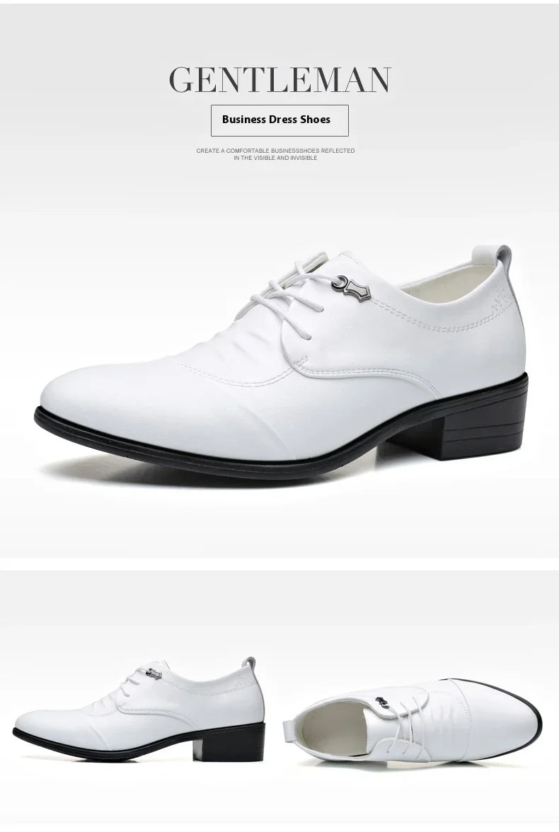 Business Men Oxford Leather Shoes Elevator Man Height Increase Insole 6CM White Black Thick Soled Formal Casual Shoes