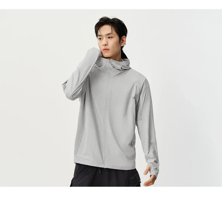 Men Jacket UV Protection Cool Feeling Breathable Knit Elastic Hooded 2026 Summer Comfortable Outdoor Fashion Top