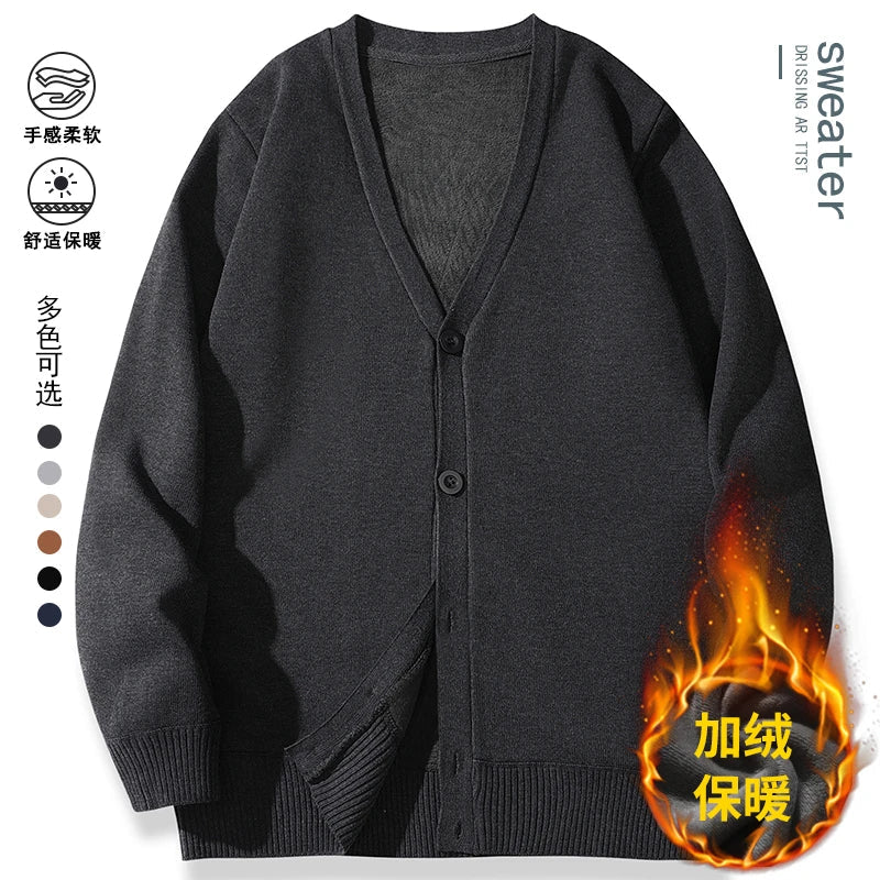 2026 New Men's Casual Long Sleeved Velvet Sweater Cardigan Knitted Jacket Top Autumn and Winter Fashionable Versatile Jacket