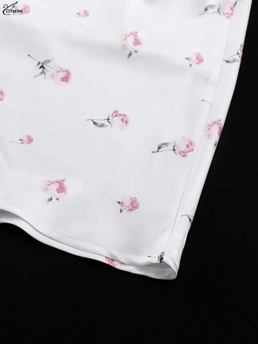 Casual White Print Dresses For Woman Fashion V-Neck Batwing Sleeve Dresses Elegant Straight Floor-Length Dress Streetwear