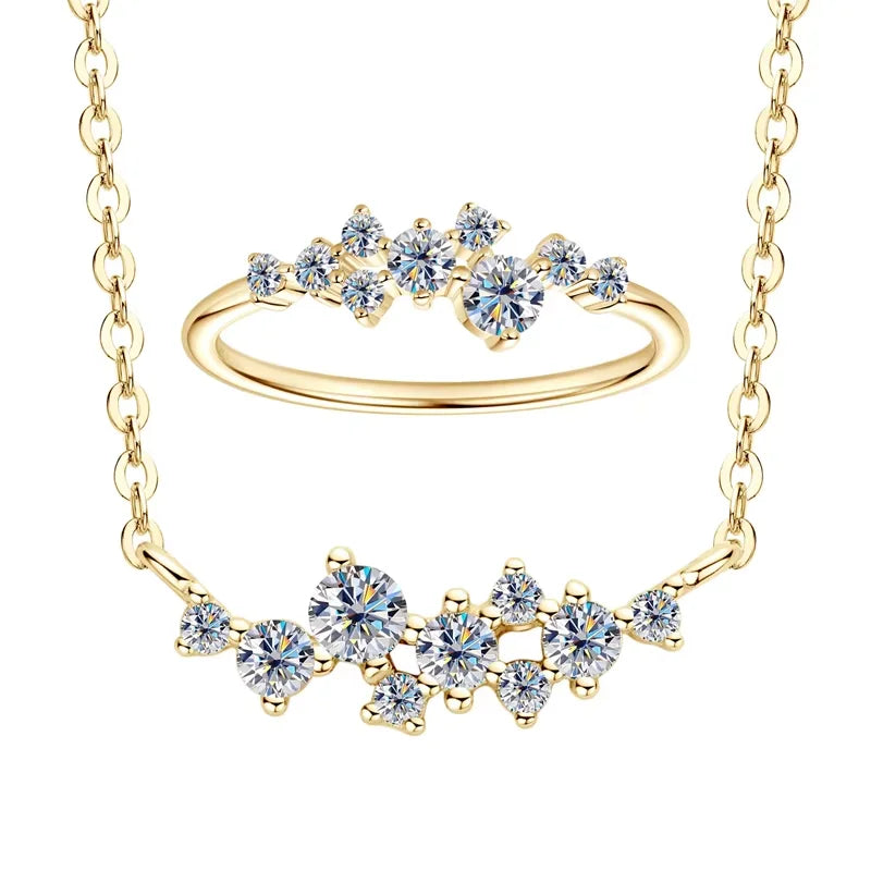 Moissanite Diamond Necklace Ring 925 Sterling Silver Cluster Pendant Jewelry Set For Women Laides Engagement Rings Gift