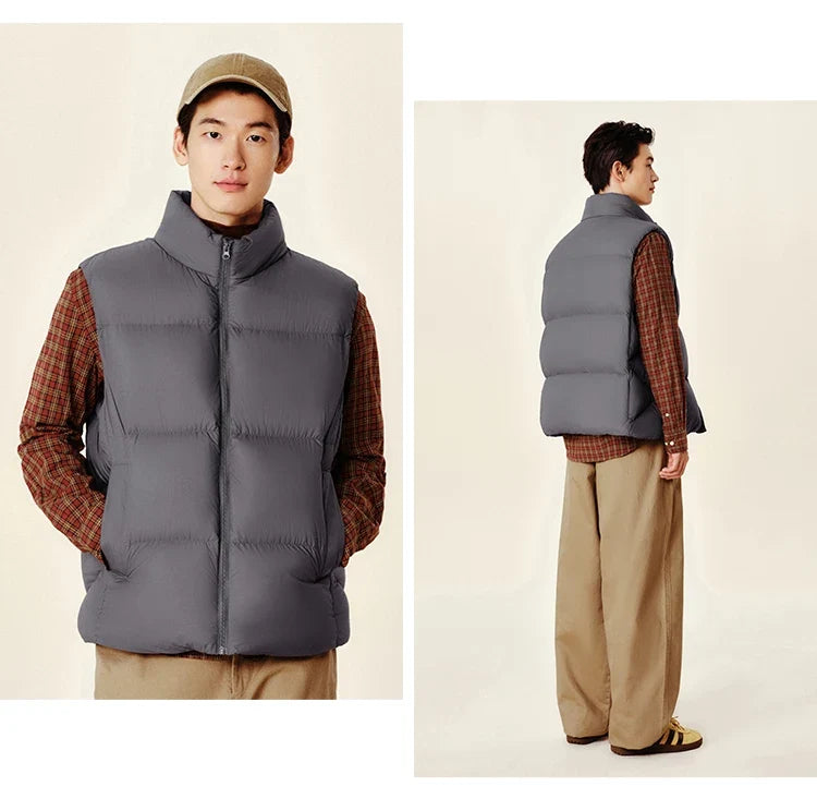 Down Vest Men 2024 Winter New Thermal Three-Proof Coat Solid Color Puffer Vest Versatile Vest