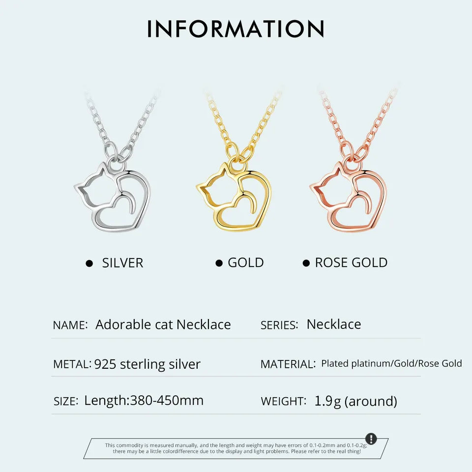 100% 925 Sterling Silver Minimalist Lovely Cat Pendant Necklace Cute Animal Neck Chain for Women Birthday Gift SCN188