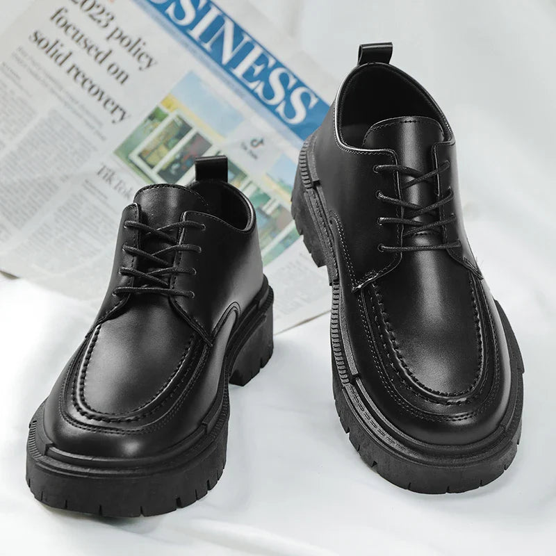 Thick Sole Formal Men’s Leather Shoes – Black, Business Wear, EU 40–48