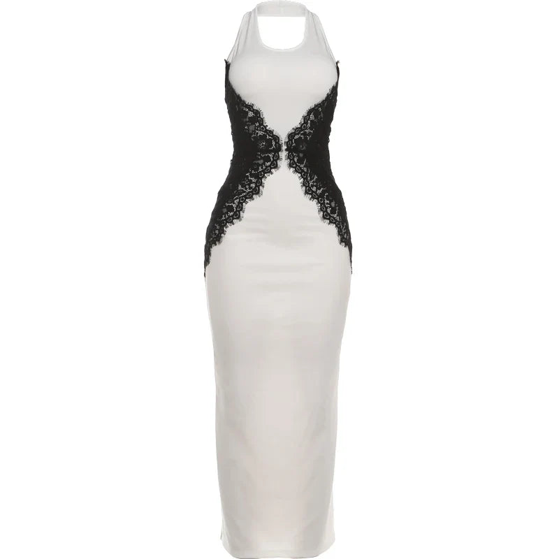 Lace Patchwork Long Dresses Woman Halter o-Neck Off Shoulder Backless Robe Midnight Prom Party Elegant Skinny Vestidos