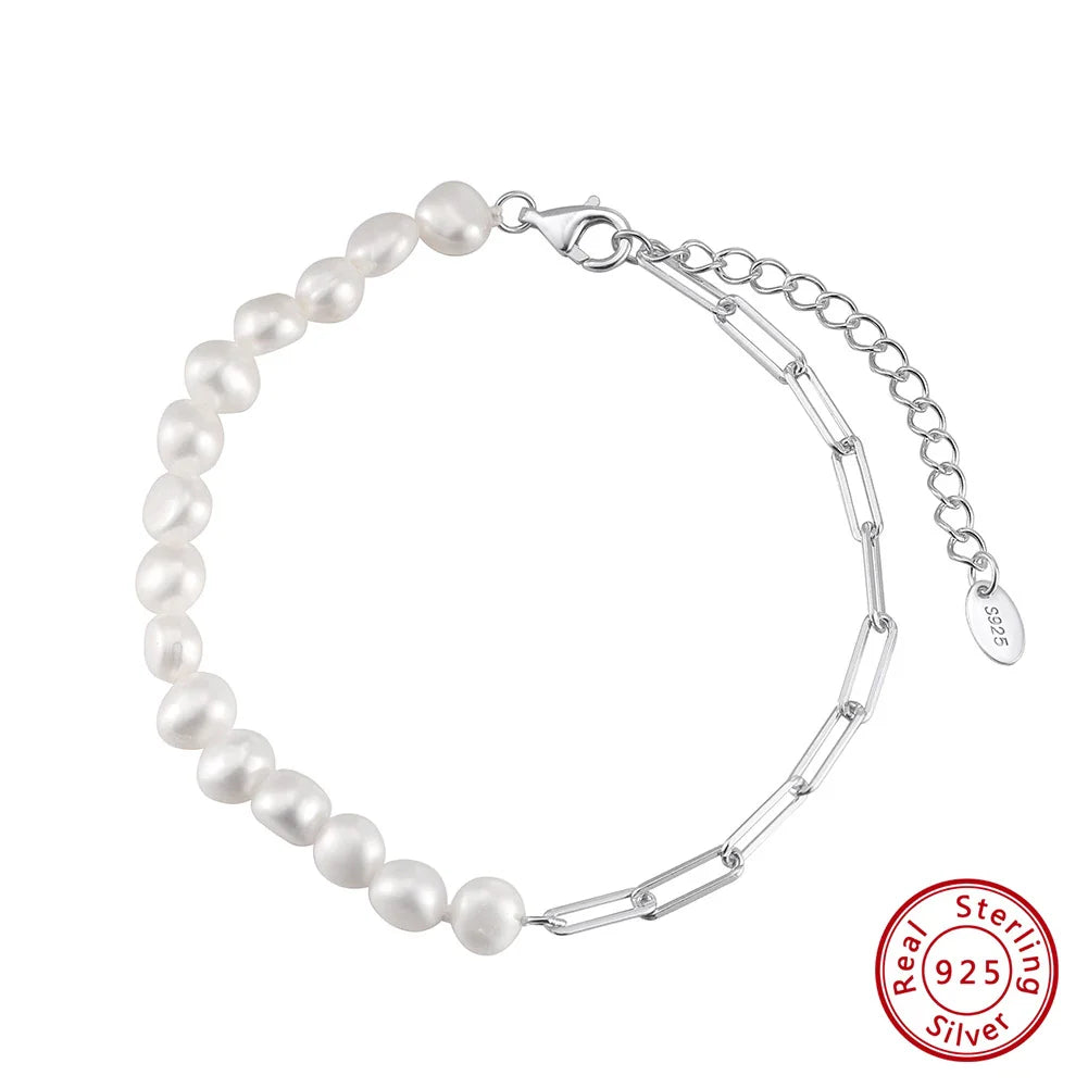 Natural Pearls Beaded Necklace with 925 Sterling Silver Paperclip Chain Wedding Party Fashion Pearls Jewelry GPN13