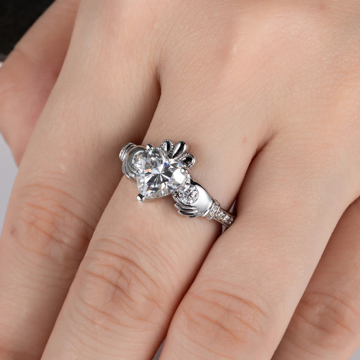 2ct Heart Shape Moissanite Claddagh Irish Rings Celtic Knot Crown 925 Sterling Silver Engagement Rings For Woman
