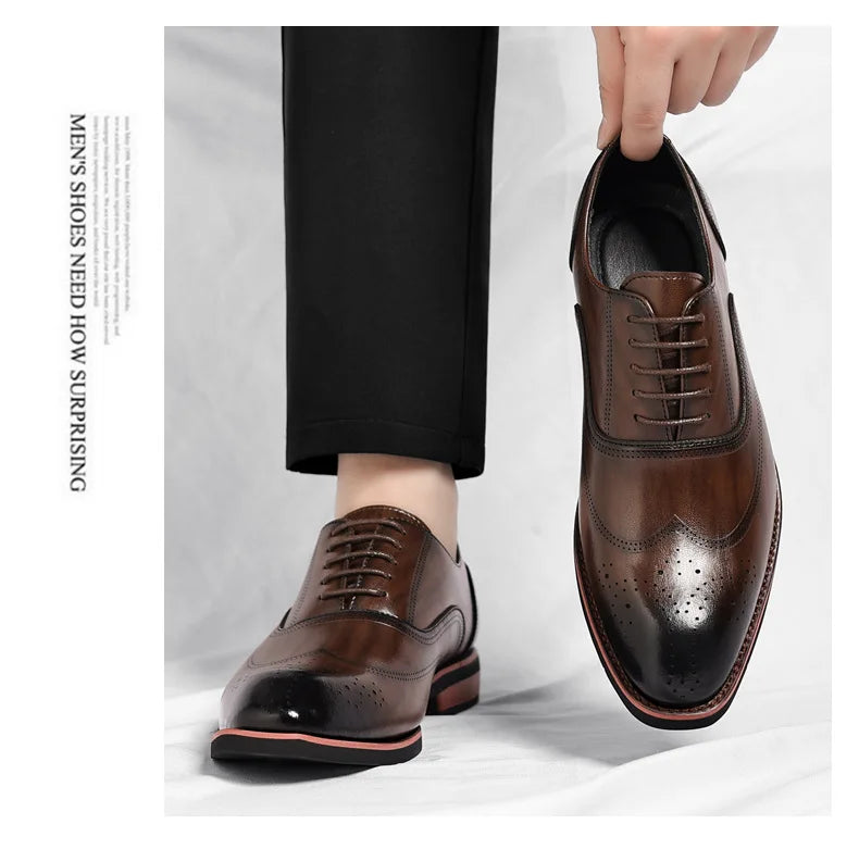 Solid Color New Dress Shoes for Men Lace Designer Fashion Wedding Derby Shoes Male Spring Autumn Business Casual Shoe Man