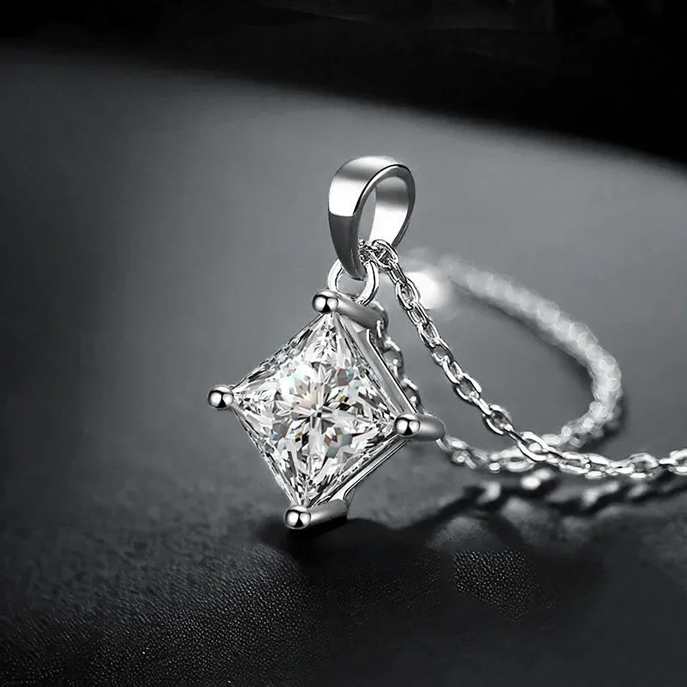 1/2carat  Certified Princess Cut Moissanite Pendant Necklace 925 Sterling Silver D Color Square Solitaire Diamond Neck Chain