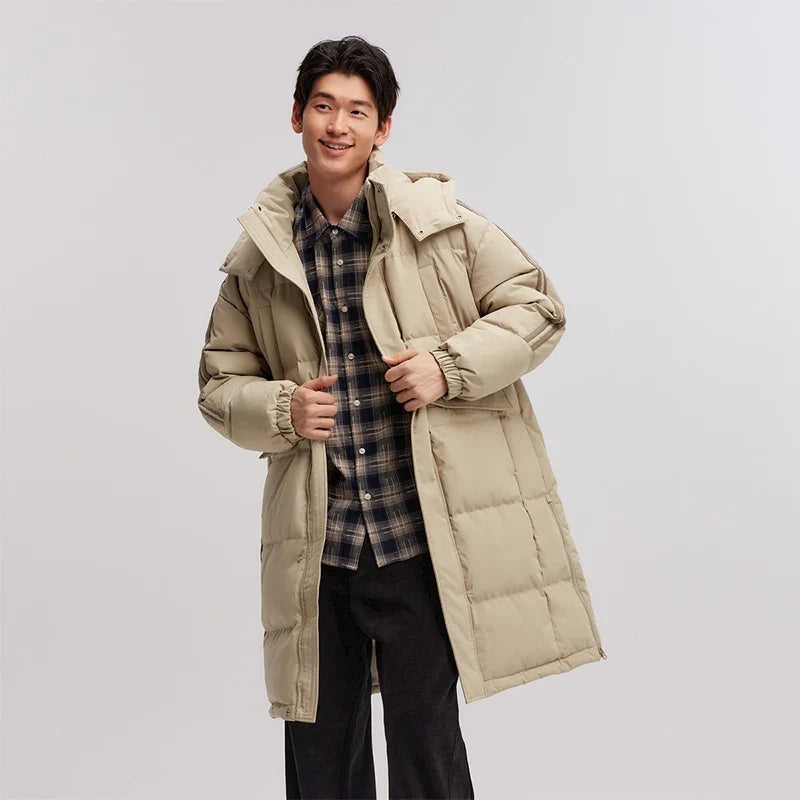 Down Jacket Men Three-Resistant Mid-Length Outerwear 2026 New Contrasting Colors Sports Style Winter Outfit Thick Couple