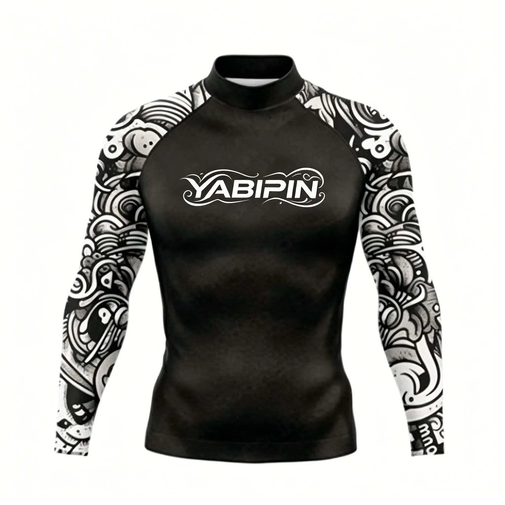 Quick Dry Long Sleeve Rash Guard for Men with High Collar – Sun Protection Beach Swim Tee