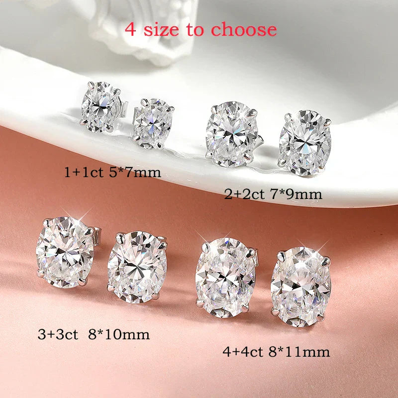 Each 1-4CT Oval Cut Certified Moissanite Stud Earrings for Women Ideal Cut Gemstone 100% 925 Sterling Silver Plated 18k