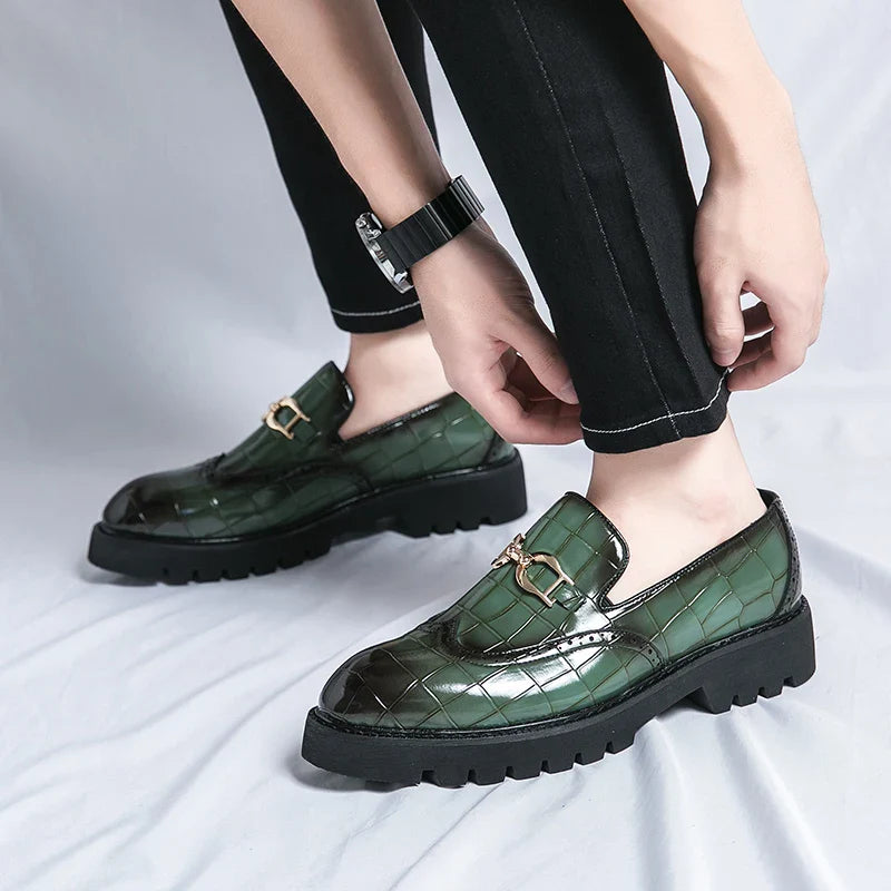 Trendy Brand Green Brogue Shoes Men's Leather Business Shoes Groom's Wedding Men's Loafers British Style Dress Shoes Men