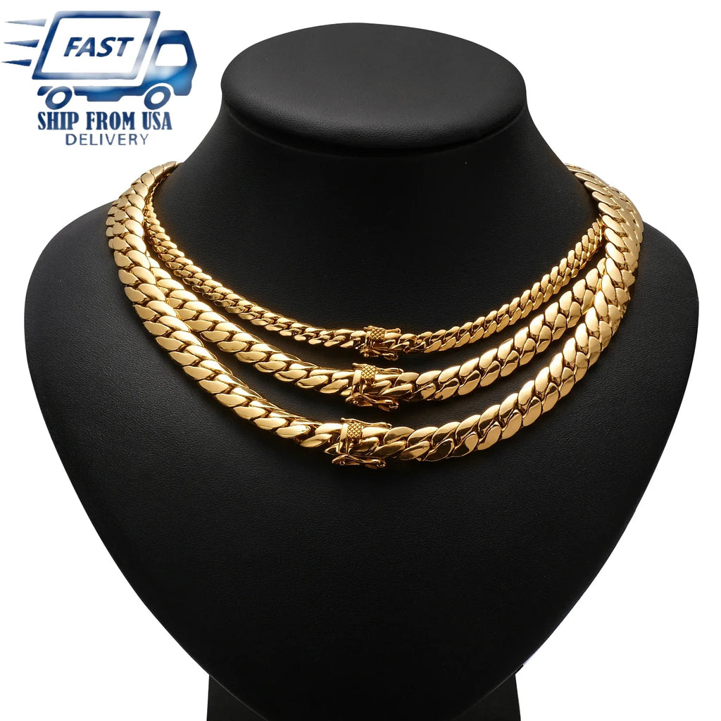 Hip Hop Bling Gold Cuban Link Chain Necklace For Men, Rapper Style Tank Chain Jewelry, Trendy Whip Chain Necklace