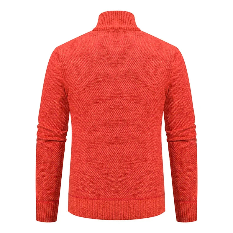Autumn And Winter New Jersey Men's Casual Sports Coat Solid Color Stand Collar Wweater Grab Fleece Warm Zipper Cardigan