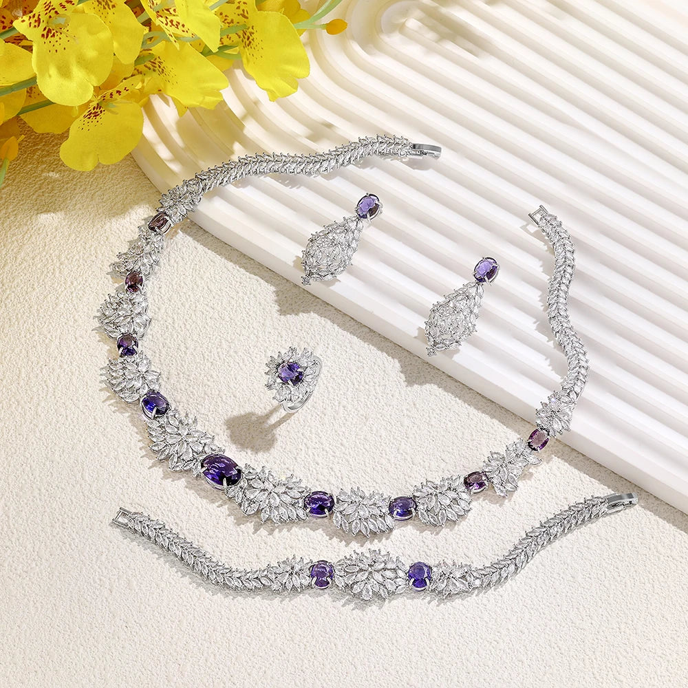 2025 New 4-piece Bride Zirconia Full Set Women's Party Jewelry, Luxury Dubai Nigeria CZ Luxury Crystal Wedding Necklace Set
