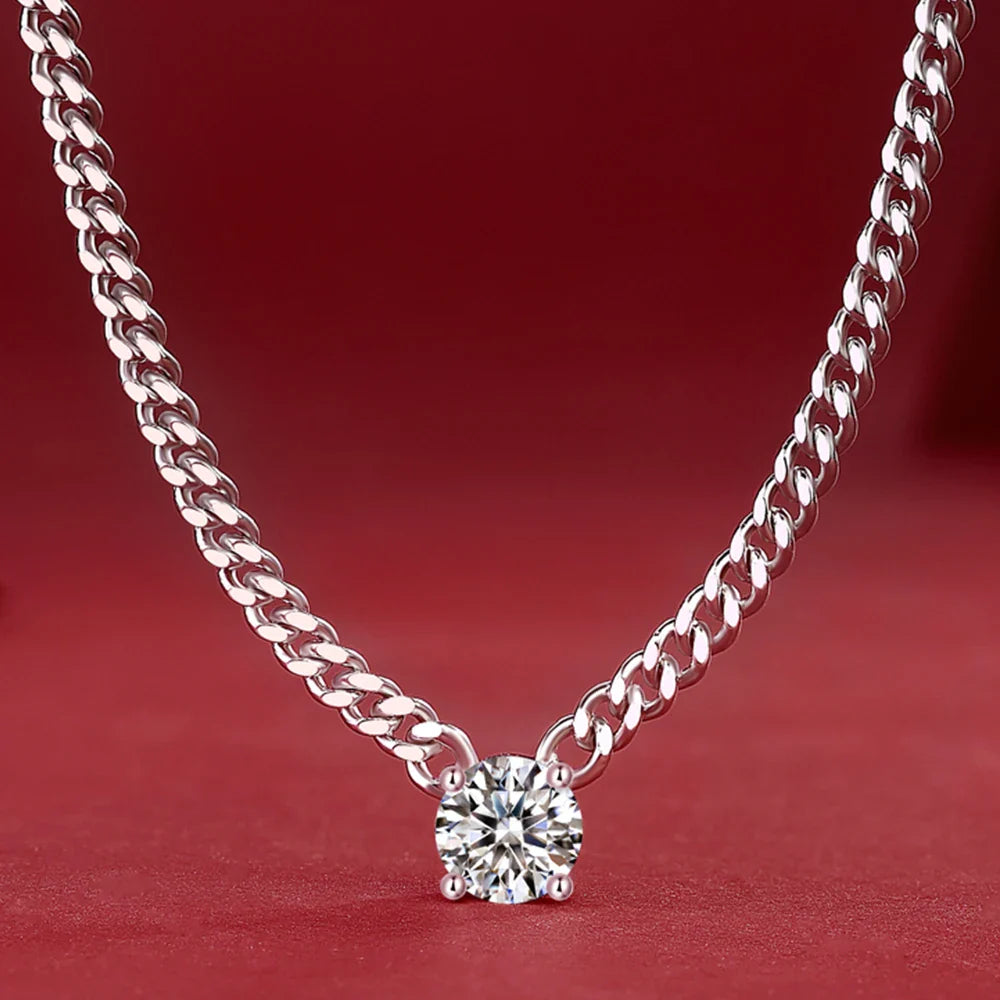 100% 925 Silver Cuban Chain Necklace 1CT 2CT 3CT Moissanite Pendant Necklaces for Women Men Plated 18k Gold Jewelry with GRA
