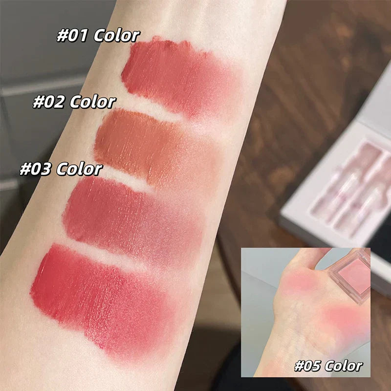 Makeup Sets Include 4Pcs Velvet Matte Lip Mud,1 Pc Blush Palette And 1 Necklace Gift Cosmetics Kits Lasting Lipgloss