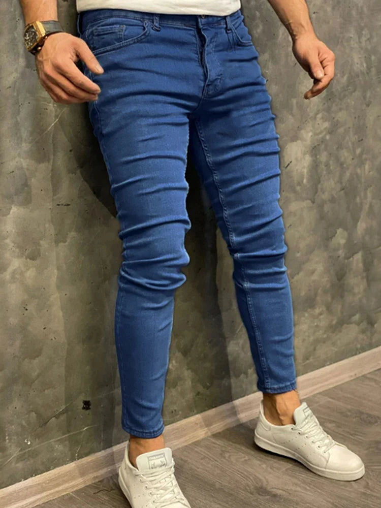 Fashion Men Casual Pants Stretch Jeans Skinny Vintage Wash Plus Size Jean