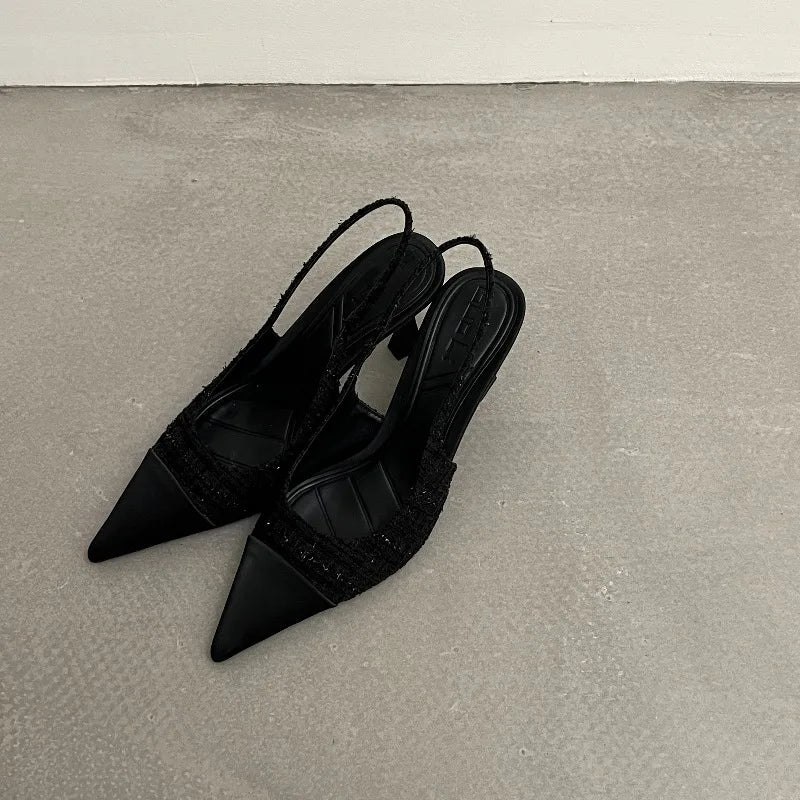 New style pointed-toe fashionable high-heeled shoes for women with thin heels open-back, shallow-cut and suitable foroutdoorwear