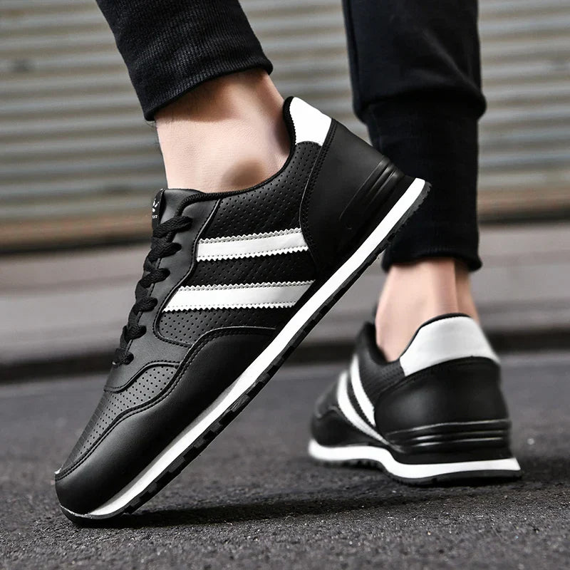 High Quality Men's Vulcanized Sneakers Leather Casual Shoes Breathable Mesh Men Tennis Shoes Male Flat Shoe Zapatillas Hombre