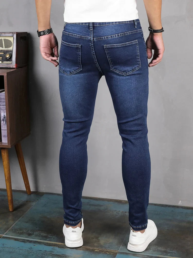 Y2k Pants Male Jeans Men Solid Color Multi Pockets Denim Pants