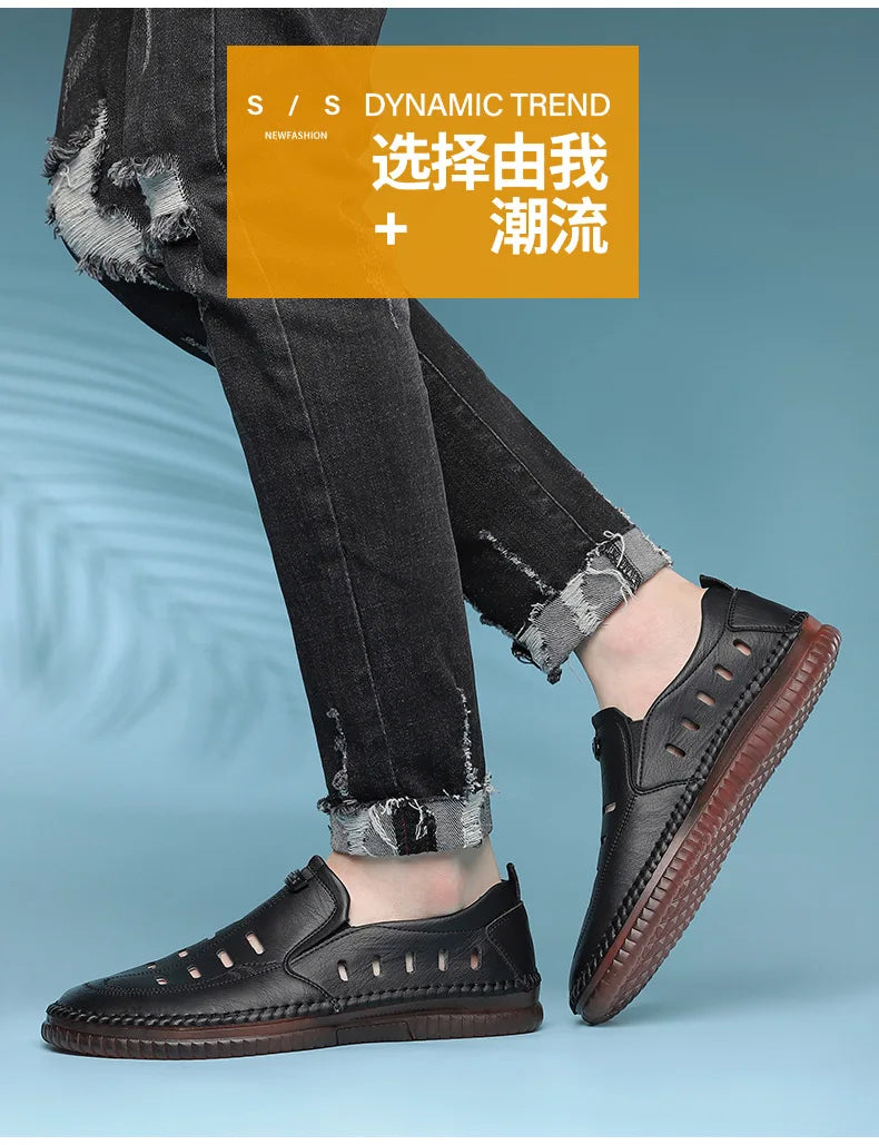 Solid Color Business Casual Shoes for Men Breathable Hallow Leather Sandals Male New Designer Fashion Summer Shoes Man