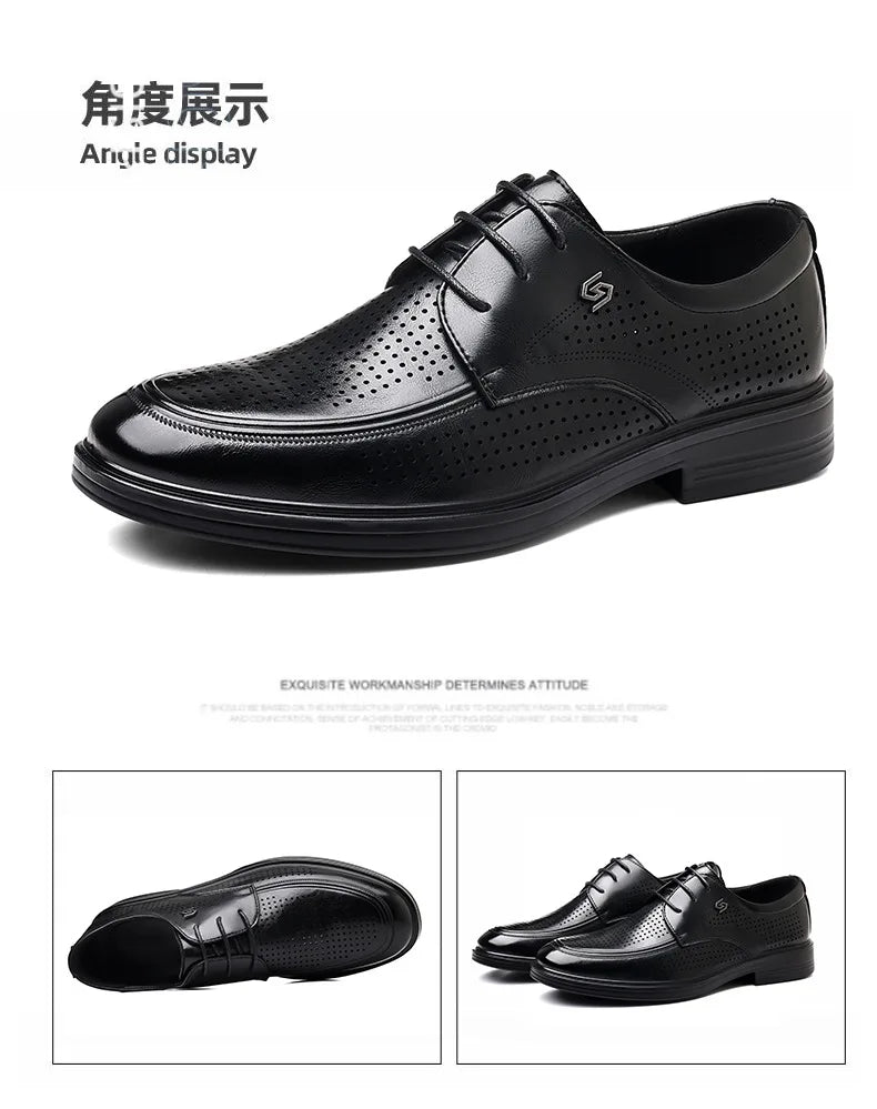 Summer New Hallow Leather Shoes for Men Solid Color Lace Fashion Business Casual Shoe Male Breathable Dress Elegant Shoes Man
