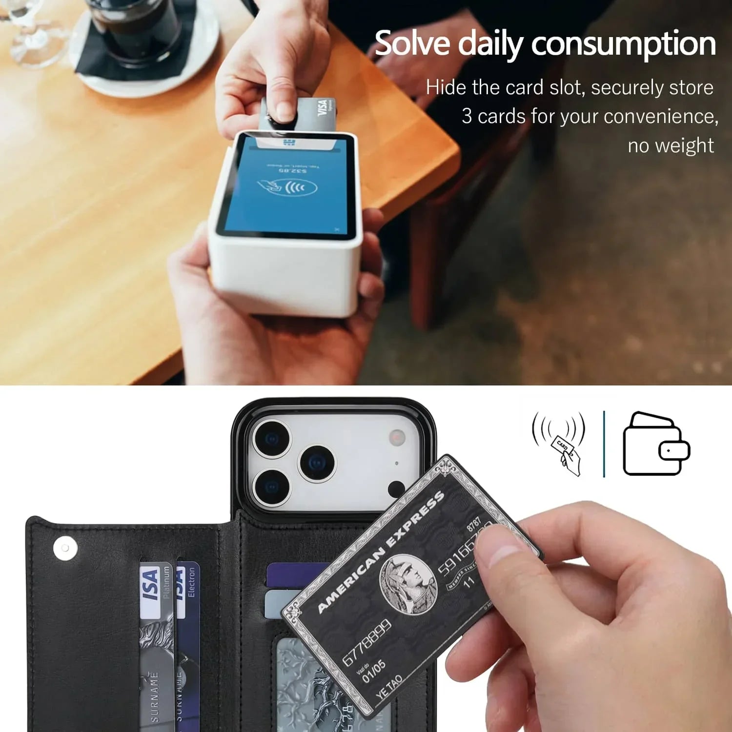 For iPhone 17/Air/17 Pro/17 Pro Max Wallet Case With Card Holder,PU Faux Leather Kickstand Card Slots Case,Double Magnetic Clasp