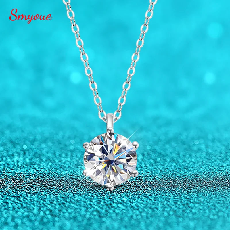 2CT 8mm D Color Moissanite Necklace for Women Classic 6 Claw Sparkling Lab Pendant Original 925 Sterling Silver Wholesale