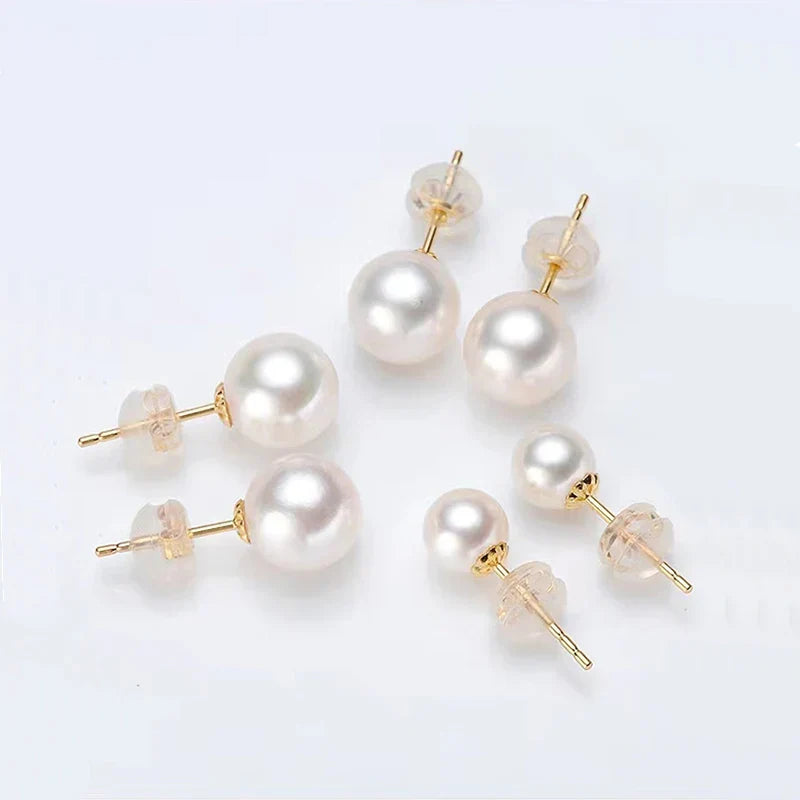 Real 18K Gold Earrings for Women Pure AU750 Natural Freshwater Pearl Earrings Simple Fashionable Fine Jewelry Gift